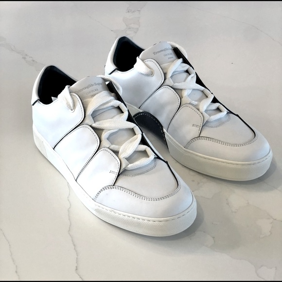 New $1150 Ermenegildo Zegna Couture's Tiziano white leather sneakers size 12 - Picture 7 of 14